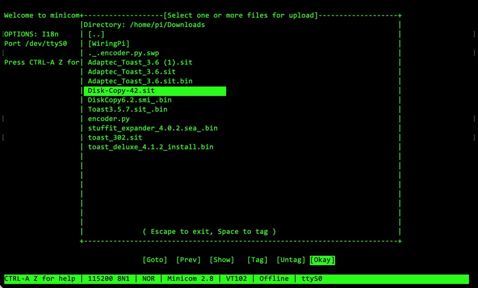 The file browser in Minicom