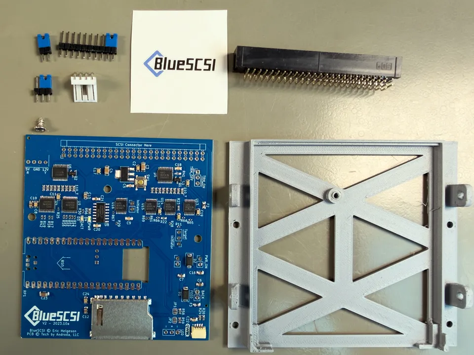 Blue SCSI kit parts with 3d printed case